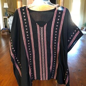 Black and Pink Aztec Canvas Linen Poncho